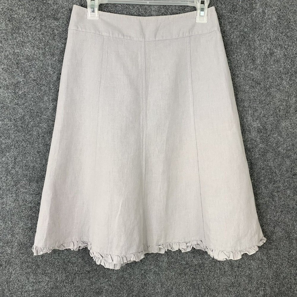 Jacqueline Riu A-Line Skirt Women 36 Linen Blend Gray Ruffle Hem Edge
